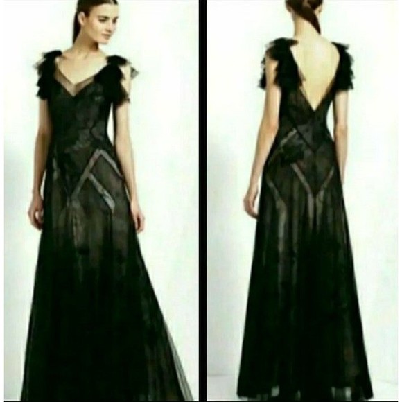 NWT BCBGMAXAZRIA DRESS TULLE GOWN ILLUSION LACE V-NECK SIZE 2 WOMENS 2 NWT - Picture 9 of 12